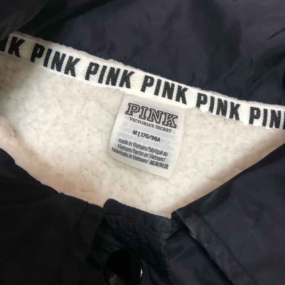 VICTORIAS SECRET PINK BLACK SHERPA LINED ANORAK WINDBREAKER COAT JACKET Sz M - Picture 10 of 15